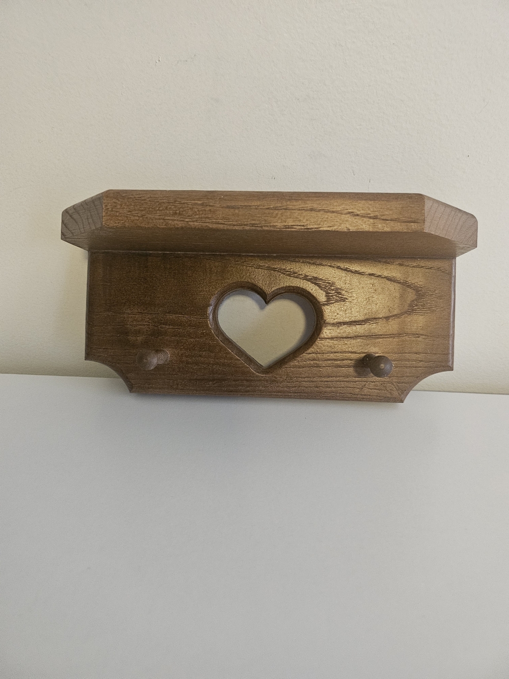 Wooden Heart Wall Shelf with Pegs